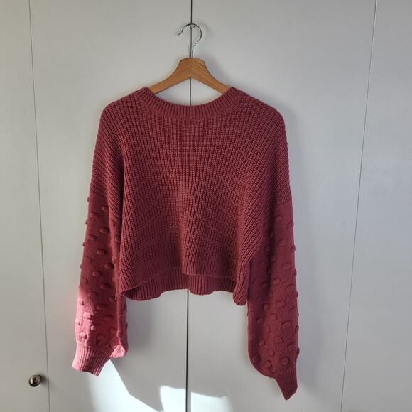 Bobble Crewneck Balloon Sleeve Textured Cropped Knit Sweater by HYFVE | M - Picture 3 of 8